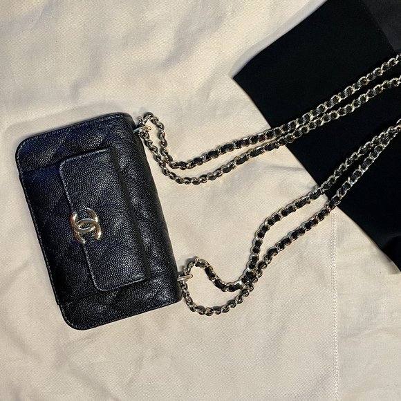 Chanel Caviar Quilted Pocket Twins Clutch With Chain in Black | Brand New - Picture 1 of 11